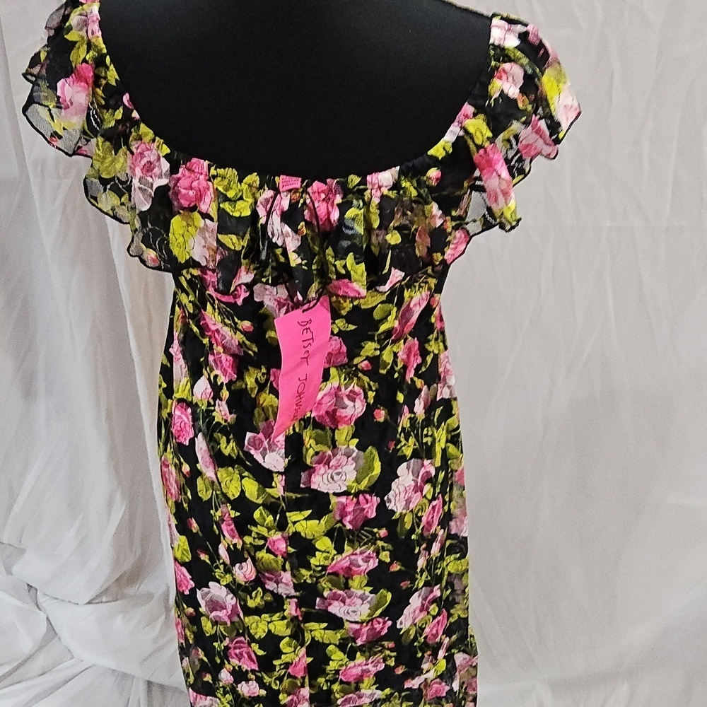 BLACK/FLORAL BETSEY JOHNSON MAXI DRESS - Picture 3 of 7